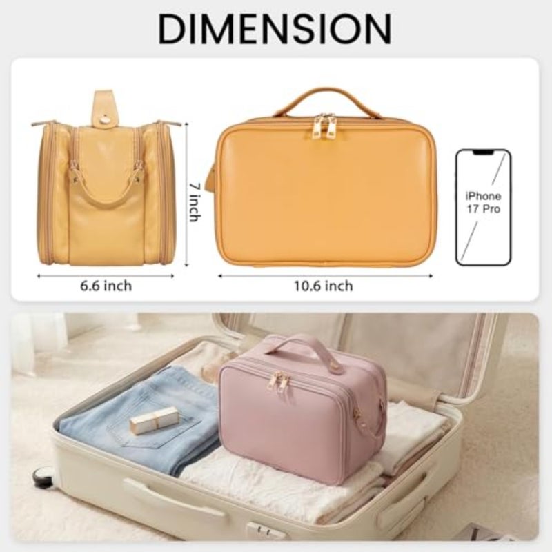 Travel Makeup Bag For Women, Travel Waterproof Toiletry Bag, Multi-Pocket Large Capacity Portable Hanging Storage Bag, Travel Accessories - Yellow - Image 4