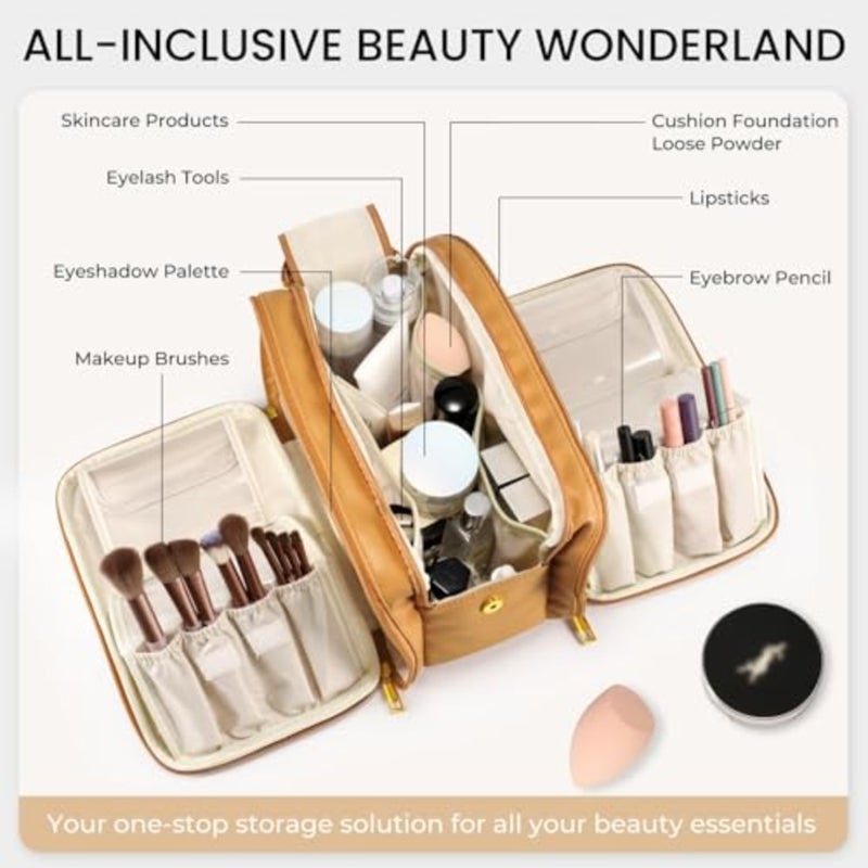 Travel Makeup Bag For Women, Travel Waterproof Toiletry Bag, Multi-Pocket Large Capacity Portable Hanging Storage Bag, Travel Accessories - Yellow - Image 2