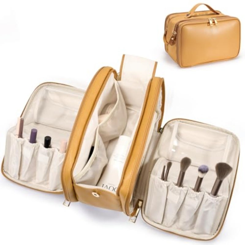 Travel Makeup Bag For Women, Travel Waterproof Toiletry Bag, Multi-Pocket Large Capacity Portable Hanging Storage Bag, Travel Accessories - Yellow - Image 1