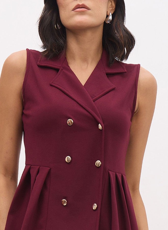 SASSAFRAS Burgundy Sleeveless Shirt Collar Top for Women - Image 3