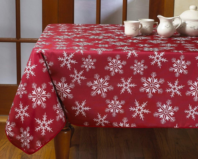 Violet Linen Decorative Christmas Snowflakes Design Red Tablecloths - 60" X 84" - Image 3
