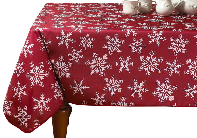 Violet Linen Decorative Christmas Snowflakes Design Red Tablecloths - 60" X 84" - Image 4