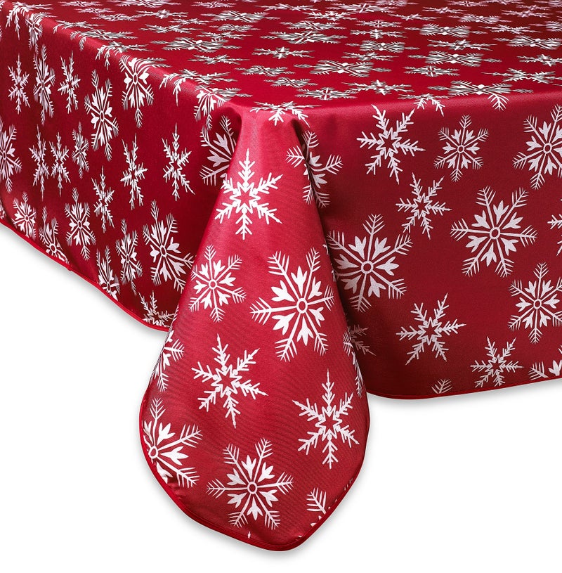 Violet Linen Decorative Christmas Snowflakes Design Red Tablecloths - 60" X 84" - Image 2