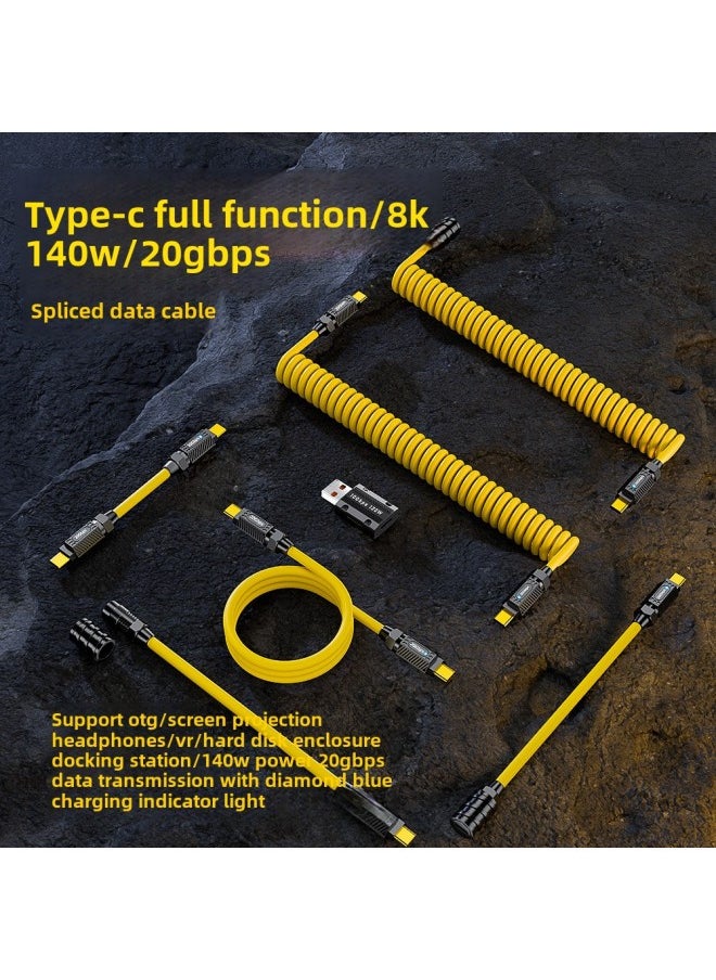 Generic - Laptop Type-C Mechanical Spring Cable 140W/20Gbps8K HD Full-function Splicing Data Cable-Color:Yellow Short Line C Male-c Female 0.2m - Image 1
