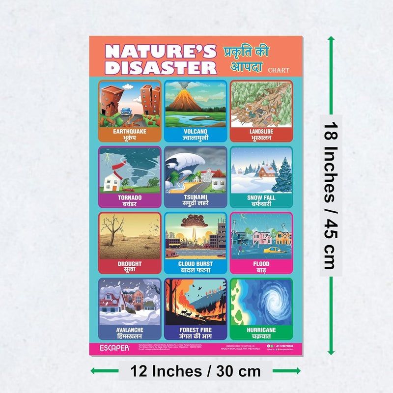 ESCAPER Nature's Disaster Educational Charts, (11.5 x 17.5 inches), 300 GSM Paper, Laminated, Self Adhesive Back, Kids Study Material, Learning Posters, Perfect For Home Schooling, Nursery Students - Image 2