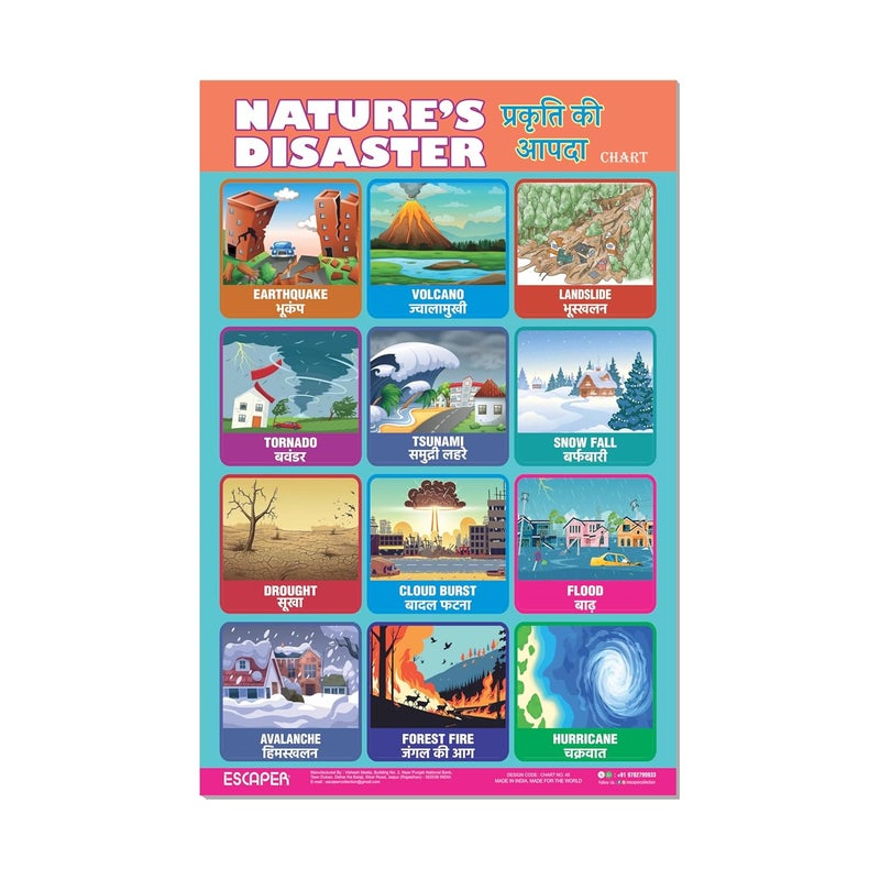 ESCAPER Nature's Disaster Educational Charts, (11.5 x 17.5 inches), 300 GSM Paper, Laminated, Self Adhesive Back, Kids Study Material, Learning Posters, Perfect For Home Schooling, Nursery Students - Image 1