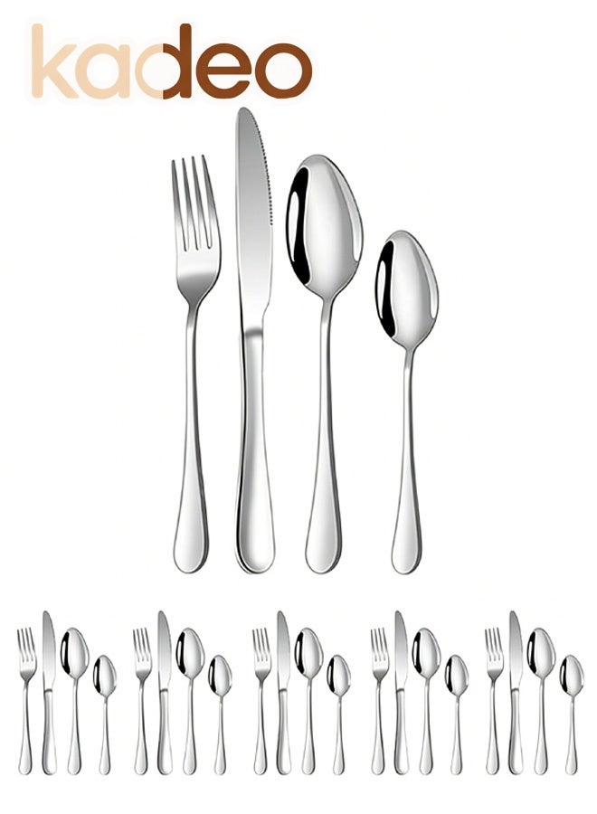 kadeo 24Pcs Silverware Set, Food-Grade Stainless Steel Flatware Set for 6, Mirror Polished Tableware, Eating Utensils Set for Kitchen, Cutlery Set,Include Knife Fork Spoon Set,Dishwasher Safe - Image 1