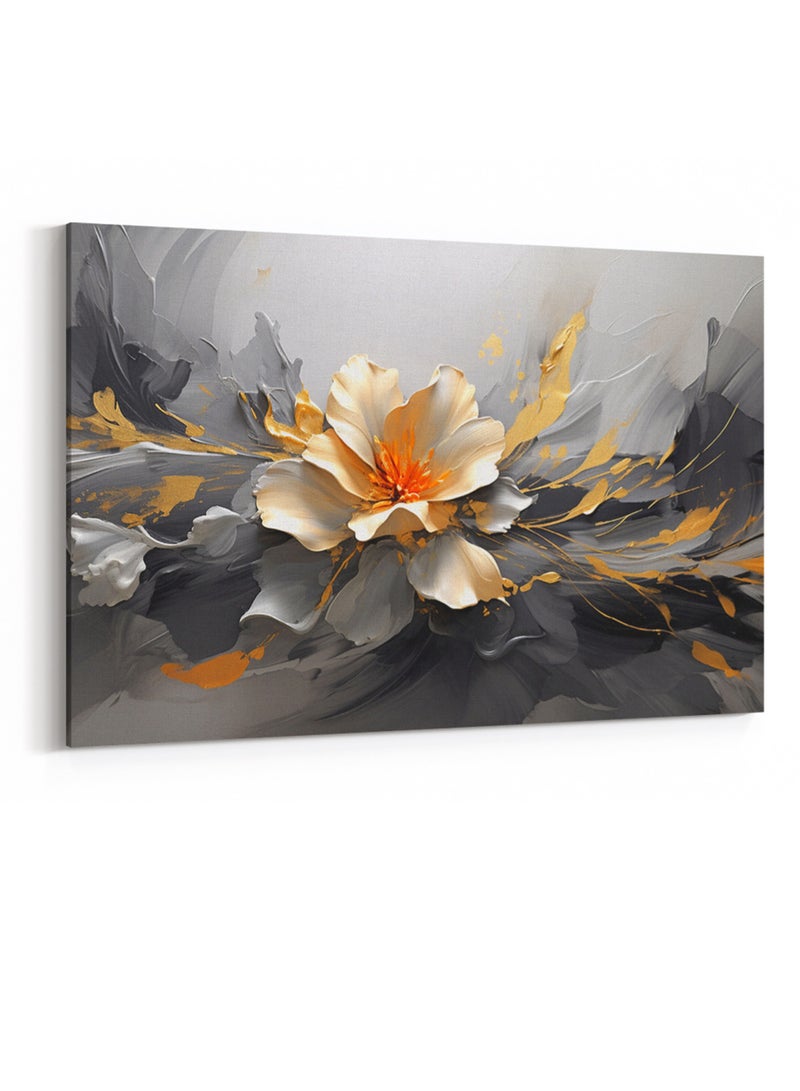 لوحة كانفاس على إطار خشبي بتصميم فن تجريدي زيتي لزهرة ذهبية - Image 4