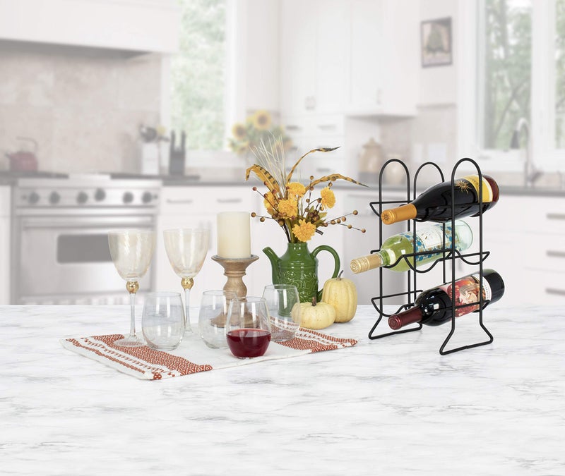Spectrum Diversified Spectrum 6 Bottle Wine Rack Freestanding Countertop Wine Bottle Holder Storage, Modern Black Metal Wire Wine Rack Organizer for Kitchen Counter Tops Base Cabinet Insert Pantry 3 Tier Wine Shelf - Image 5