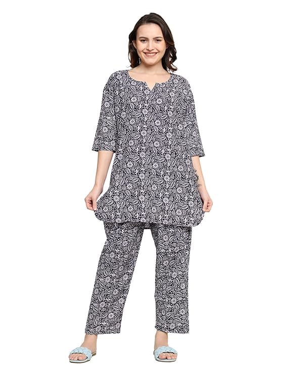 KBNBJ Cotton Printed Co Ord Set - Women's Night Dress & Pajama Set (XX-Large, Black) - Image 1