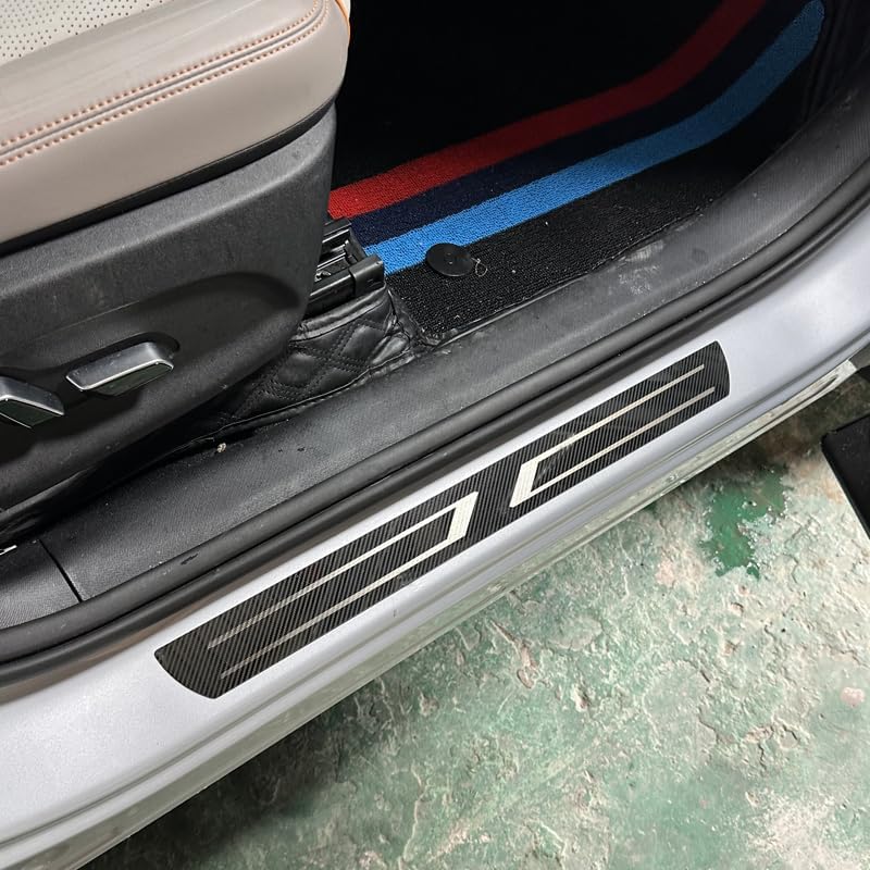 4PCS Car Door Sill Guard for BMW iX 2022–2025 2026 I20, Anti-Scratch Door Entry Guard, Stainless Steel Door Sill Protector, Scuff Plate, Automotive Exterior Accessories,B-Carbon Fiber Normal A-Black - Image 2