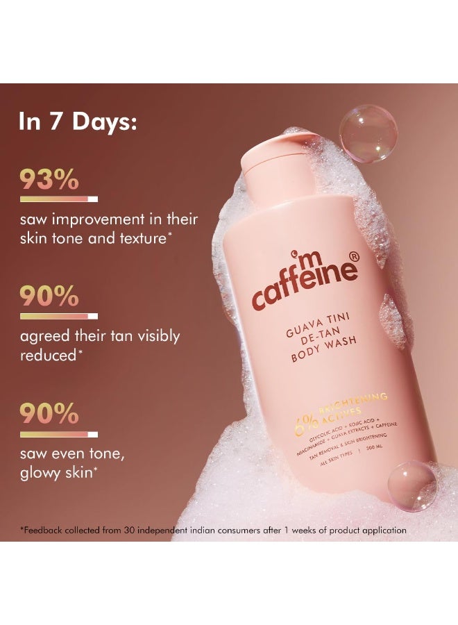 إم كافيين غسول الجسم مزيل للسموم من إم كافيين، 1% حمض الجليكوليك، 300 مل | 5% نياسيناميد-حمض الكوجيك | يُفتّح البشرة، يُقلّل البقع الداكنة ويوحد لونها، ويُنعّمها | جل استحمام بنكهة الجوافة المنعشة للرجال والنساء | جميع أنواع البشرة - Image 4