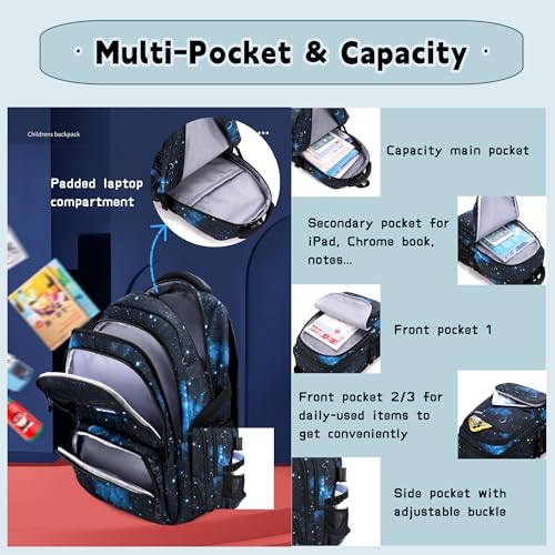 Bansusu 3Pcs Black Galaxy Boys Rolling Backpack Set with Insulated Lunch Bag, Multi-Pocket Trolley Elementary Bookbags School Bags on 6 Wheels - Image 4