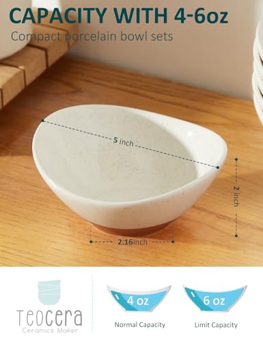 Teocera 5 Inch Porcelain Small Bowls Set, 6 Ounce small serving bowls for Dessert, Ice Cream, Snack, Dipping, Side Dishes, Microwave & Dishwasher Safe- Beige - Image 2