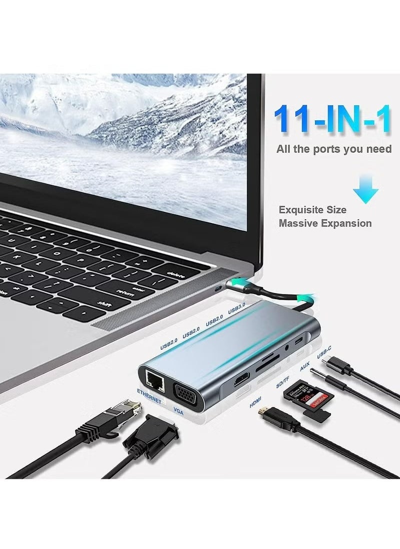 X-level USB C HUB, USB C Adapter 11 in 1 Dongle with 4K HDMI, VGA, Type C PD, USB3.0, RJ45 Ethernet, SD/TF Card Reader, 3.5mm AUX, Docking Station Compatible with MacBook Pro/Air, Other Type C Laptops Devices  - Image 2