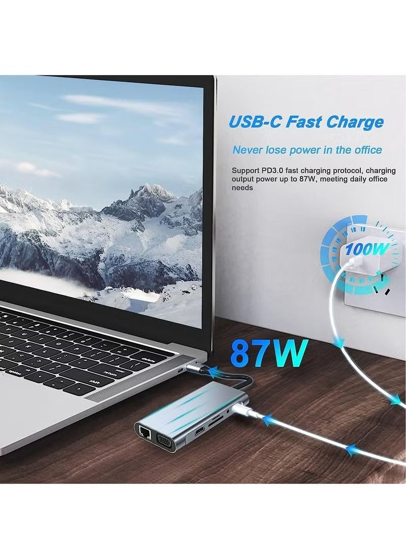 X-level USB C HUB, USB C Adapter 11 in 1 Dongle with 4K HDMI, VGA, Type C PD, USB3.0, RJ45 Ethernet, SD/TF Card Reader, 3.5mm AUX, Docking Station Compatible with MacBook Pro/Air, Other Type C Laptops Devices  - Image 3