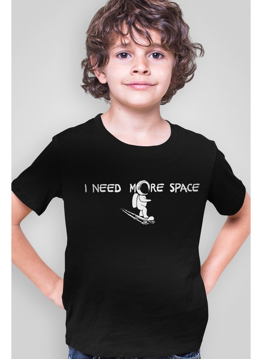Rock&Roll Skateboarding in Space Black Short Sleeve Girls Boys Unisex Children's T-Shirt 