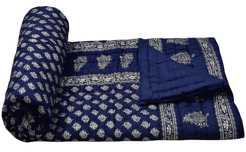SIBLEY SIBLEY Cotton Single Bed Jaipuri Razai Jaipuri Blanket Ac Quilt for Winter Soft Light Weight Rajasthani Traditional Cotton Razai 55 x 85 inch Blue  - Image 1