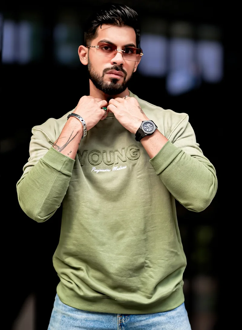 مانياك سويت شيرت مانياك رجالي مطبوع بأكمام كاملة بلون أخضر صياد مقاس كبير