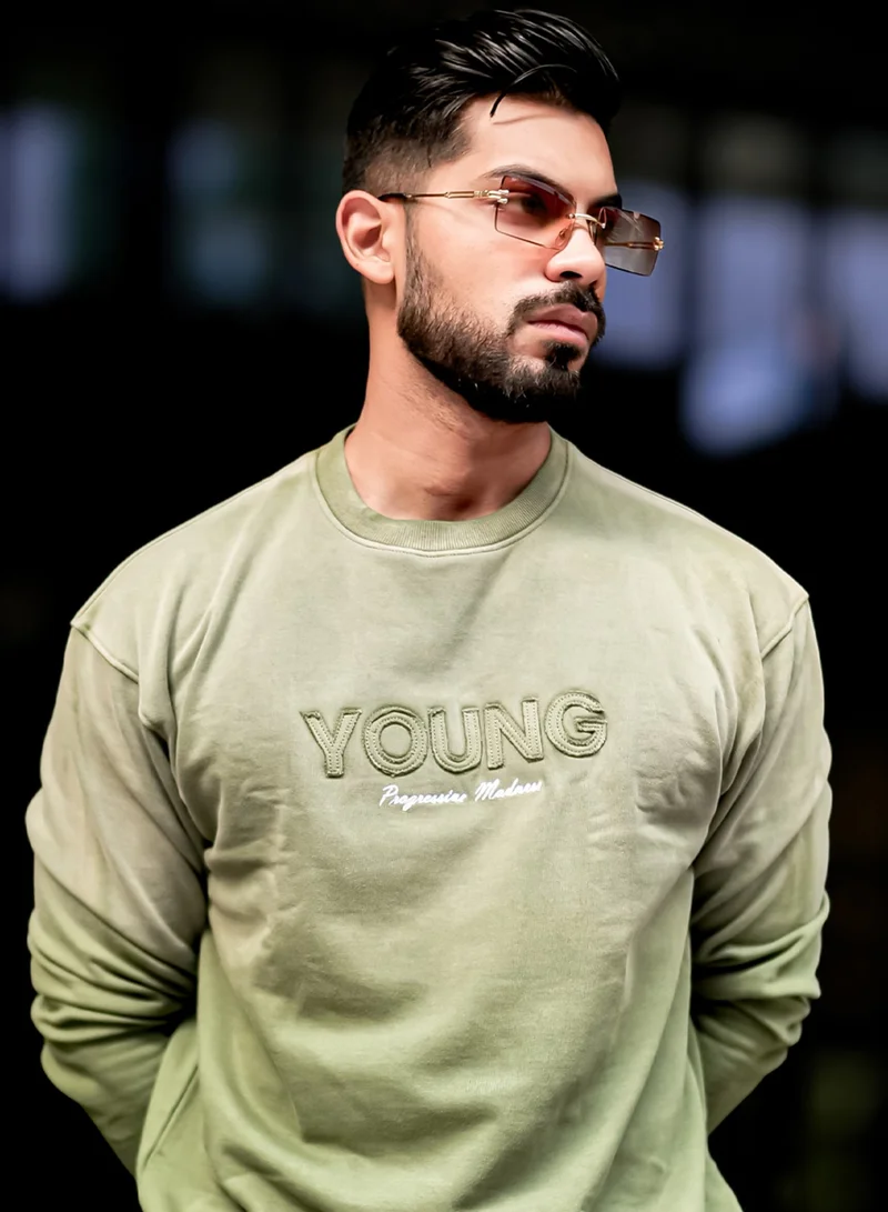 مانياك سويت شيرت مانياك رجالي مطبوع بأكمام كاملة بلون أخضر صياد مقاس كبير