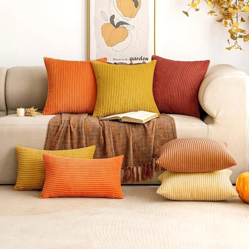 Guffaw Corduroy Rectangular Cushion Covers, Size 12x18, Pack of 2, Multiple Colors (4, Mustard) - Image 1