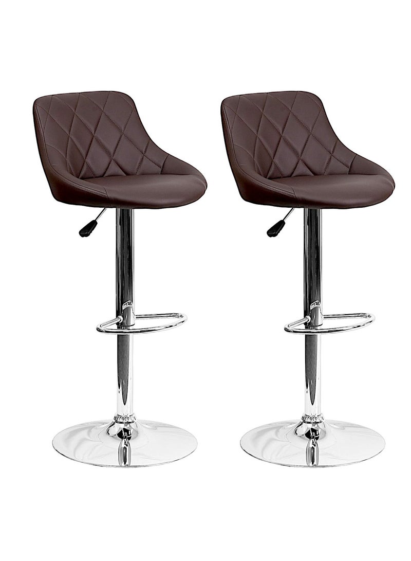 مفروشات صابر واخوانه (ذ.م.م) SBF Height Adjustable Bar Stools | Set of 2 PU Leather Swivel Chairs with Backrest and Footrest | Hydraulic Chrome Base for Kitchen & Dining, Brown  - Image 1