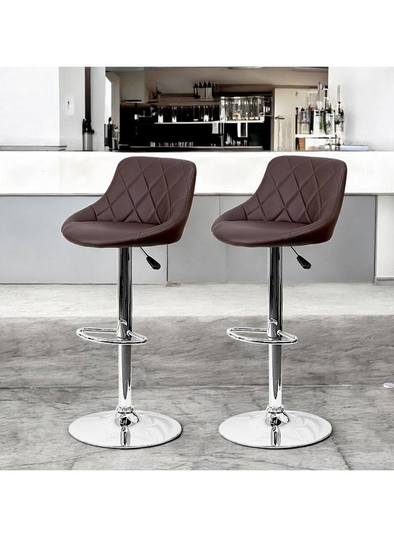 مفروشات صابر واخوانه (ذ.م.م) SBF Height Adjustable Bar Stools | Set of 2 PU Leather Swivel Chairs with Backrest and Footrest | Hydraulic Chrome Base for Kitchen & Dining, Brown  - Image 2
