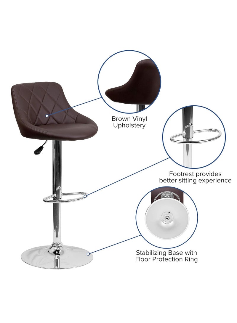 مفروشات صابر واخوانه (ذ.م.م) SBF Height Adjustable Bar Stools | Set of 2 PU Leather Swivel Chairs with Backrest and Footrest | Hydraulic Chrome Base for Kitchen & Dining, Brown  - Image 3