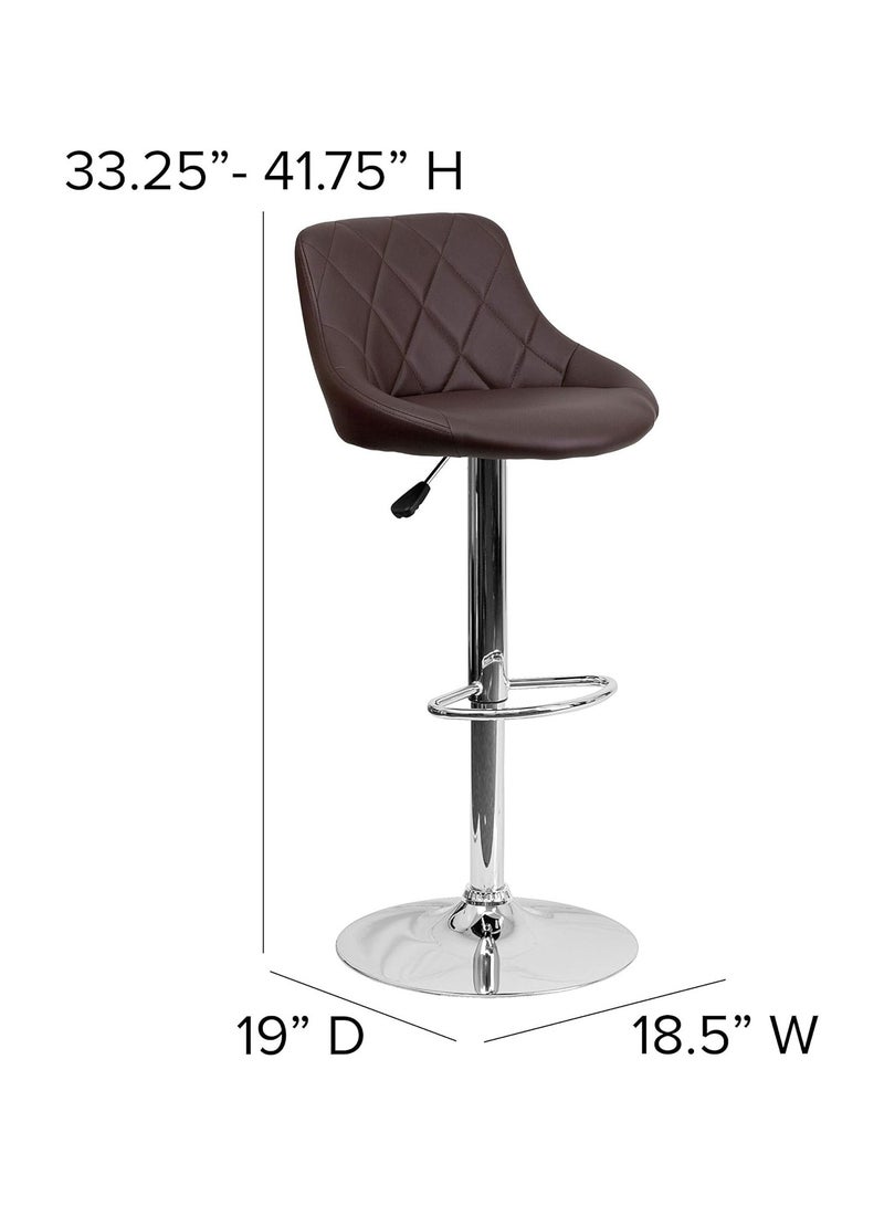 مفروشات صابر واخوانه (ذ.م.م) SBF Height Adjustable Bar Stools | Set of 2 PU Leather Swivel Chairs with Backrest and Footrest | Hydraulic Chrome Base for Kitchen & Dining, Brown  - Image 4