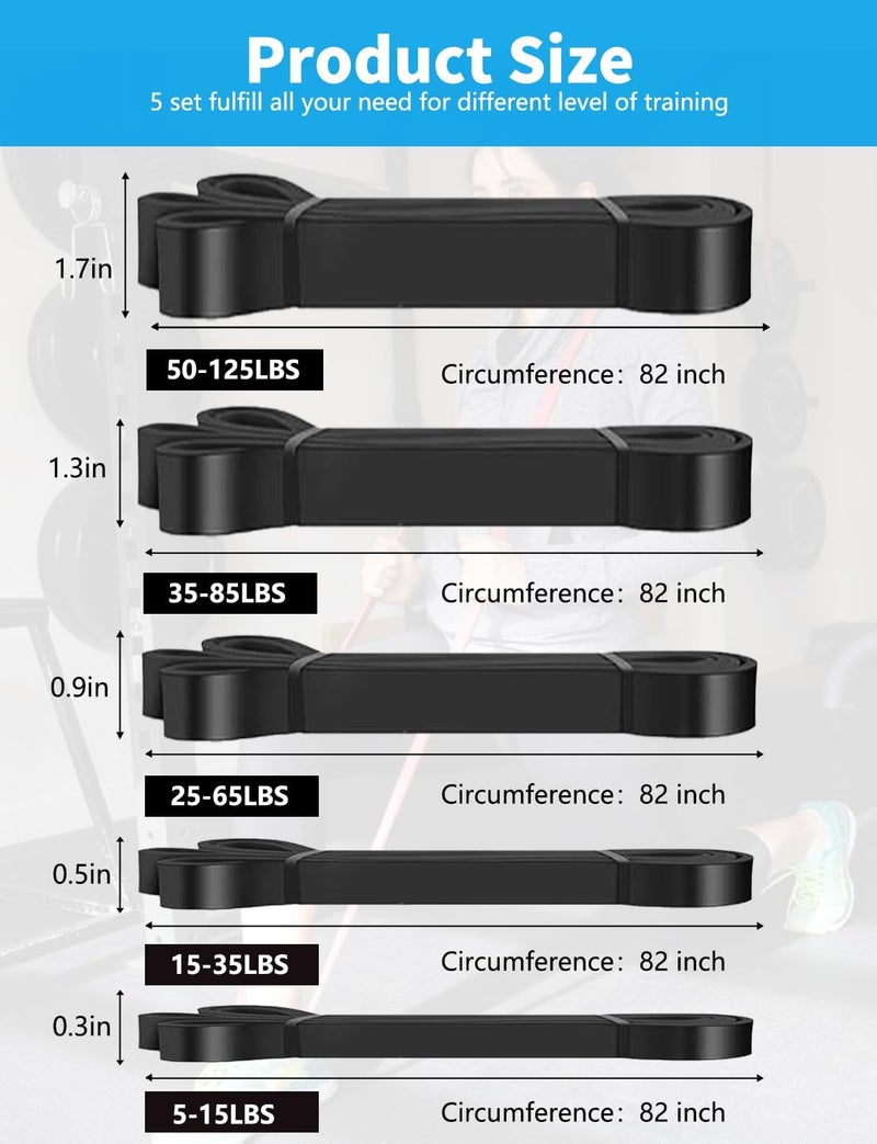 WSAKOUE Pull Up Bands, Resistance Bands, Pull Up Assistance Bands Set for Men & Women, Exercise Workout Bands for Working Out, Body Stretching, Physical Therapy, Muscle Training - Black - Image 2