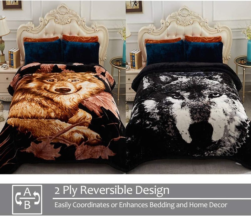 JML Fleece Blanket, Plush Blanket King Size 85" x 93", 10 Pounds Heavy Korean Mink Blanket - Silky Soft and Warm, 2 Ply A&B Printed Raschel Bed Blanket, Wolfs - Image 3