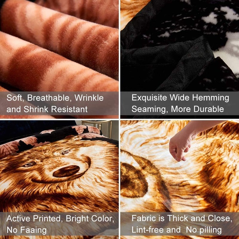 JML Fleece Blanket, Plush Blanket King Size 85" x 93", 10 Pounds Heavy Korean Mink Blanket - Silky Soft and Warm, 2 Ply A&B Printed Raschel Bed Blanket, Wolfs - Image 4