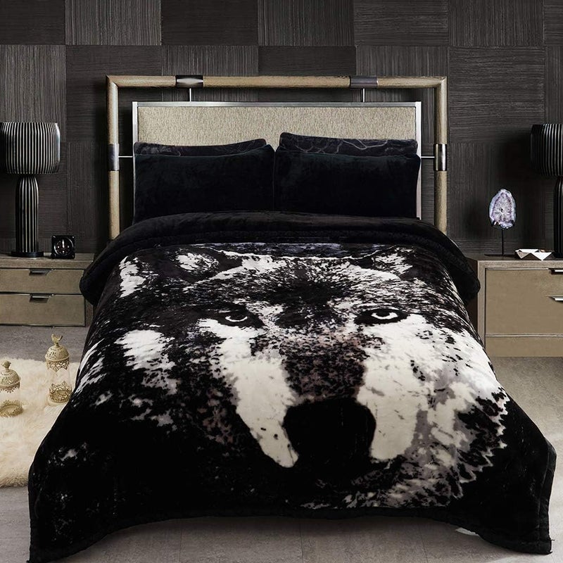 JML Fleece Blanket, Plush Blanket King Size 85" x 93", 10 Pounds Heavy Korean Mink Blanket - Silky Soft and Warm, 2 Ply A&B Printed Raschel Bed Blanket, Wolfs - Image 2