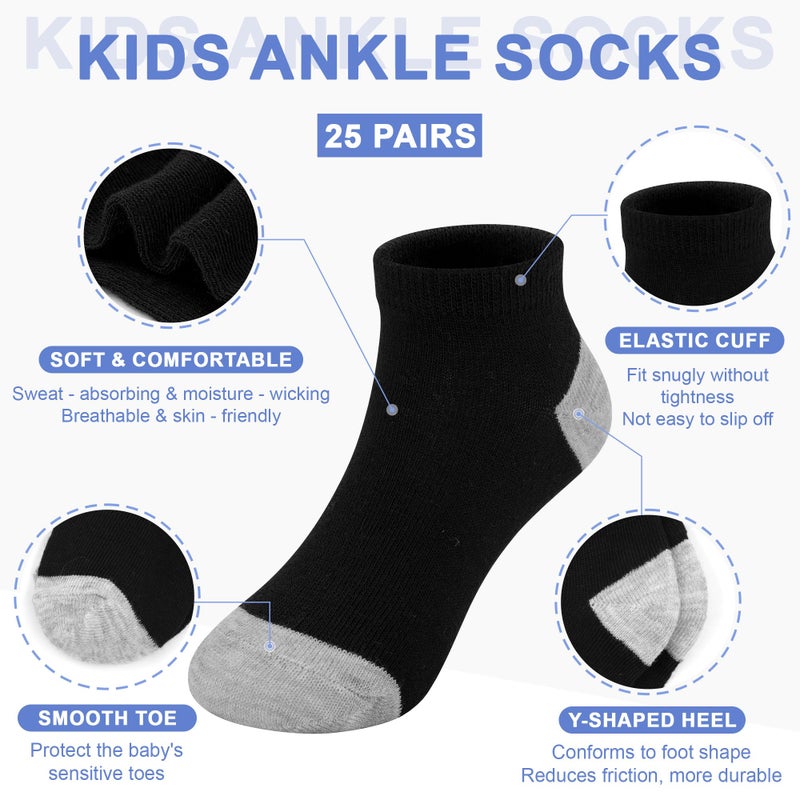 ZERULETS 25 Pairs Kids Socks Boys Sock, Ankle Low Cut Soft Short Socks for Boys Girls Toddler 1-14 Yearsï¼ˆ6-8 Years, Black - Image 4