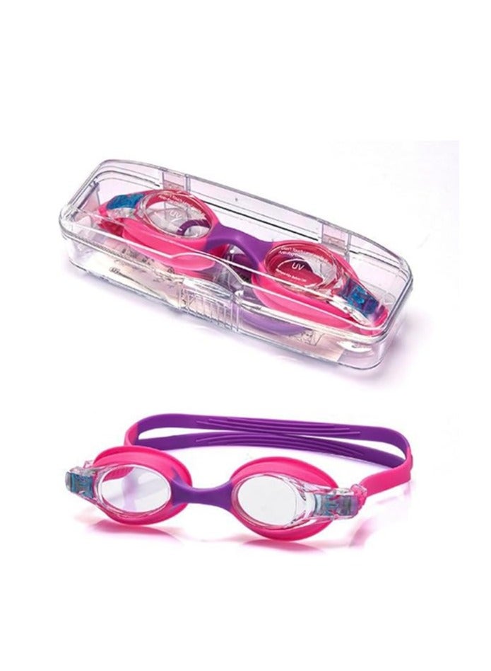 UKR Kids Swim Goggles Leakproof Soft Silicone Adjustable Strap, Nose Clip & Earplugs Swimming Pool Junior Goggles with Case for Ages 6–14 (Pink) - Image 1