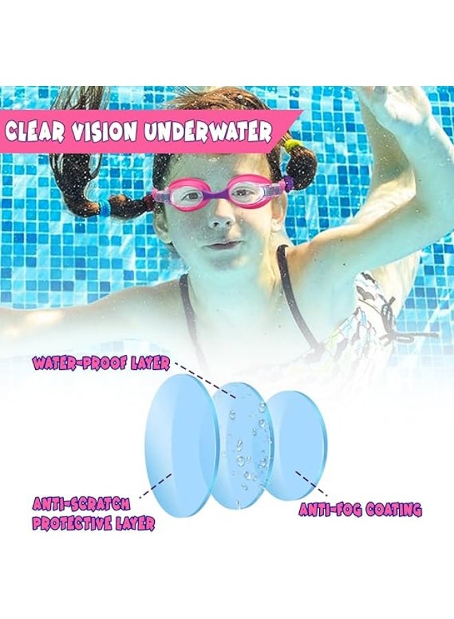 UKR Kids Swim Goggles Leakproof Soft Silicone Adjustable Strap, Nose Clip & Earplugs Swimming Pool Junior Goggles with Case for Ages 6–14 (Pink) - Image 2