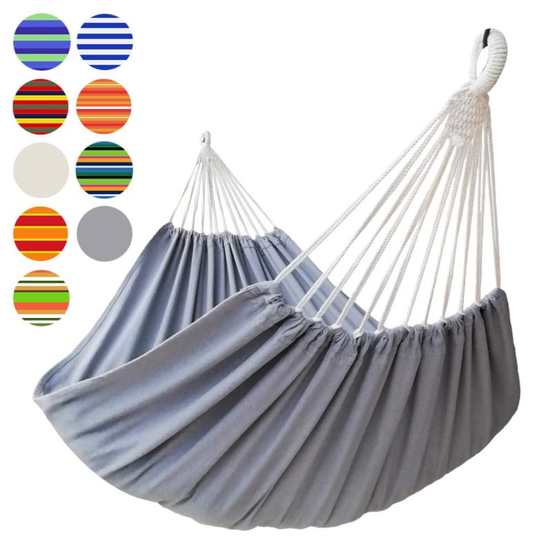 GOCAN Brazilian Double Hammock 2 Person Extra Large 330X150cm Load Capacity 600Pound Canvas Cotton Hammock for Patio Porch Garden Backyard Lounging Outdoor and Indoor XXL(Grey) - Image 1
