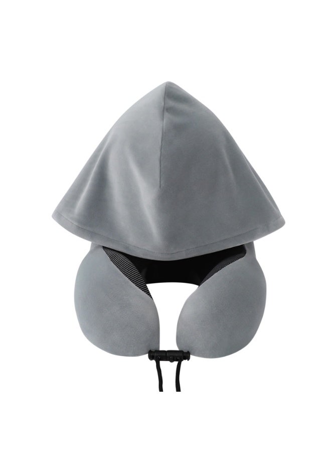 Hooded U-shaped neck pillow for travel and relaxation, complete with storage bag - Image 2