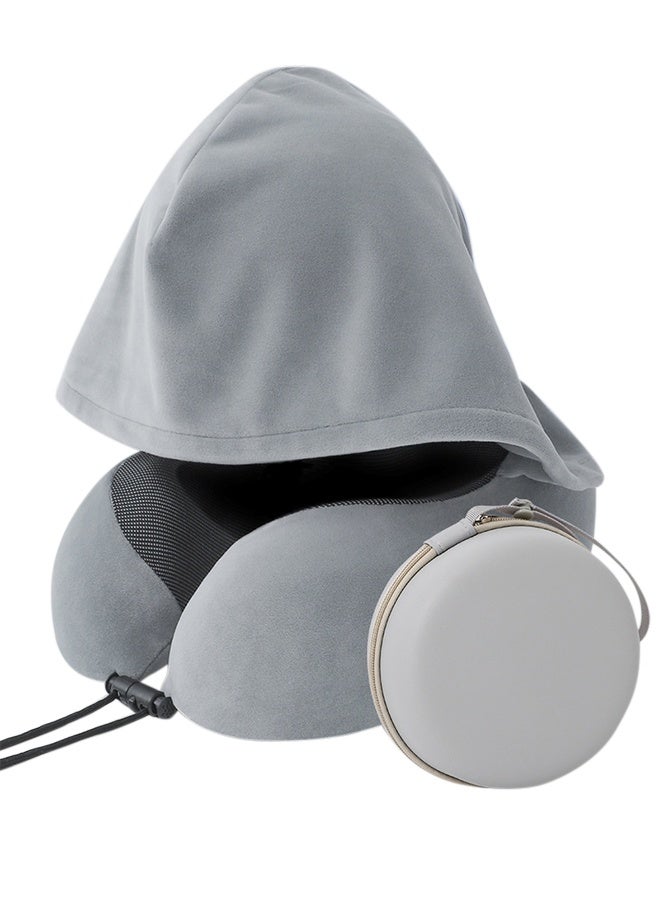 Hooded U-shaped neck pillow for travel and relaxation, complete with storage bag - Image 3