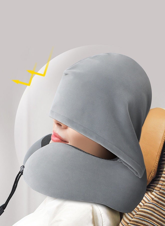 Hooded U-shaped neck pillow for travel and relaxation, complete with storage bag - Image 4