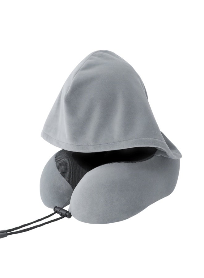 Hooded U-shaped neck pillow for travel and relaxation, complete with storage bag - Image 1