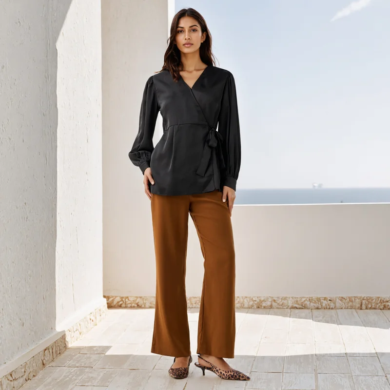 Iconic Iconic Relaxed Fit V-Neck Wrap Top