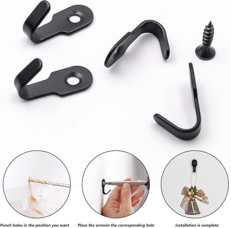 KASTWAVE 40Pcs Black Stainless Steel Mini Hooks, Heavy Duty Wall Mounted Hooks for Hanging Pictures, Coats, Keys, Tools, Multi-Purpose Utility Hooks for Kitchen, Bathroom, Office, with Installation Nails - Image 2