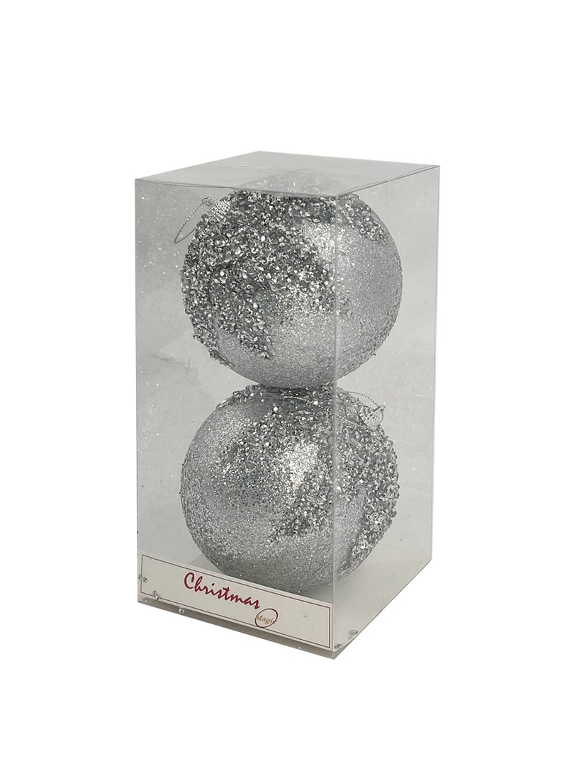 CHRISTMAS MAGIC 2 Pieces Christmas Designer Baubles Silver 12cm Box - Image 2
