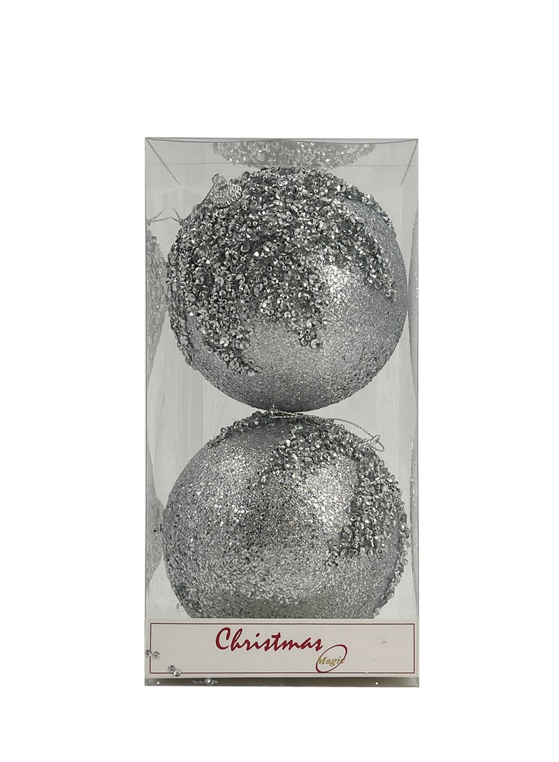 CHRISTMAS MAGIC 2 Pieces Christmas Designer Baubles Silver 12cm Box - Image 3