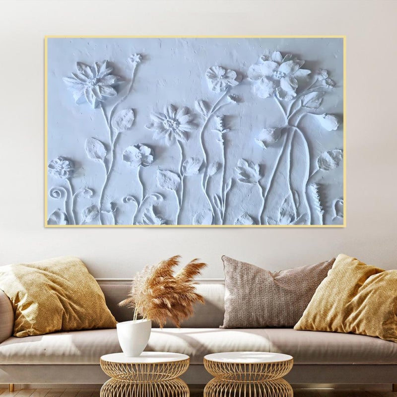 ماركتنا لوحة جداربة قماشية مطبوعة بتصميم اللوحة الجبسية مع برواز مجوف مقاس (70×50) قطعة واحدة - Image 1