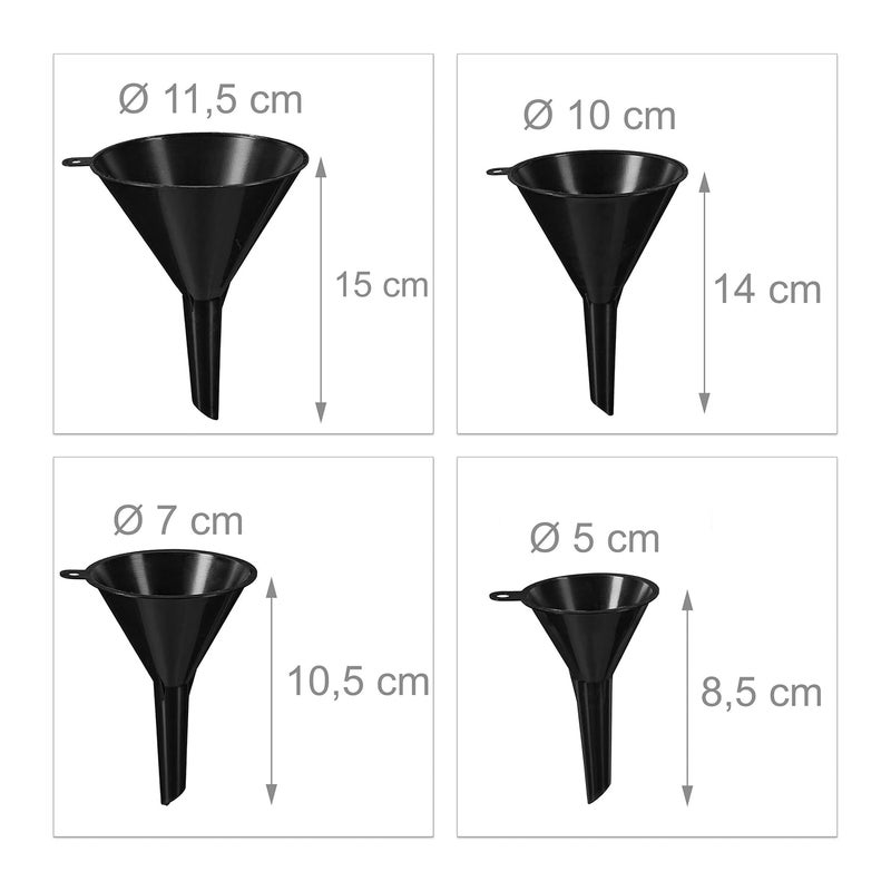 Relaxdays 10032592 Funnel Set, 5 Sizes, Universal Funnel with Hose and Strainer, Oil Funnel and Kitchen Funnel, Black - Image 5