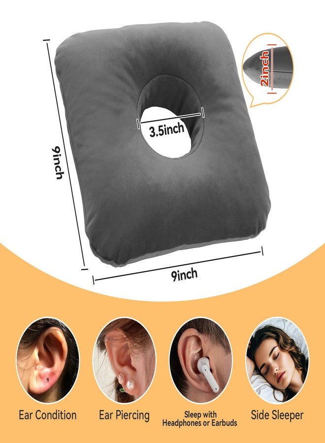 AmazeCov Ear Piercing Pillow for Side Sleepers with Ear Inflammation & Pressure, Soft Velvet Adjustable Ear Guard Pillow with Removable & Washable Cover (Dark Gray, Pillow & Cover) - Image 2
