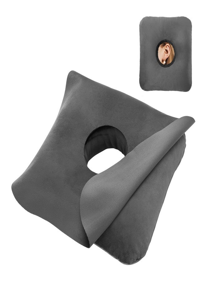 AmazeCov Ear Piercing Pillow for Side Sleepers with Ear Inflammation & Pressure, Soft Velvet Adjustable Ear Guard Pillow with Removable & Washable Cover (Dark Gray, Pillow & Cover) - Image 1