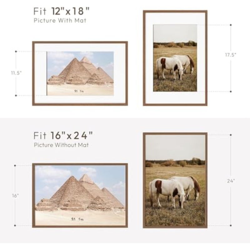 ®40 * 60cm inch Oak Wood Picture Frames Walnut Color Poster Frame for Wall Art Decor, Poster Photo Wooden Frames, Hang Horizontal and Vertical 40 * 60 cm Art Picture 16''W * 24'H - Image 2